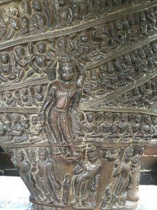 The side of a huge boar is totally carved.