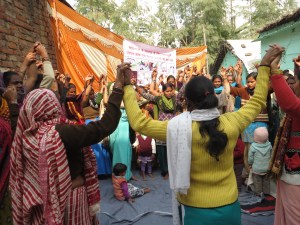 After the "chicken lesson" the women stood to sing the promise.