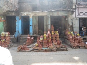 We saw many roadside vendors of clay vessels.
