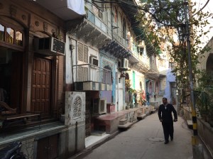 Quiet side alley of beautiful buildings.