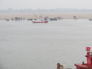 A view from Varanasi across the Ganges.  There is a sandy edge of a km or more on that side--undeveloped because it doesn't take much of a flood to cover it.