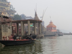 The tipping temple in the back is slowly sliding into the river.